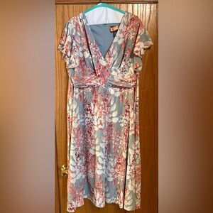 Adrianna Papell Pink and Cream Floral mid-calf Dress